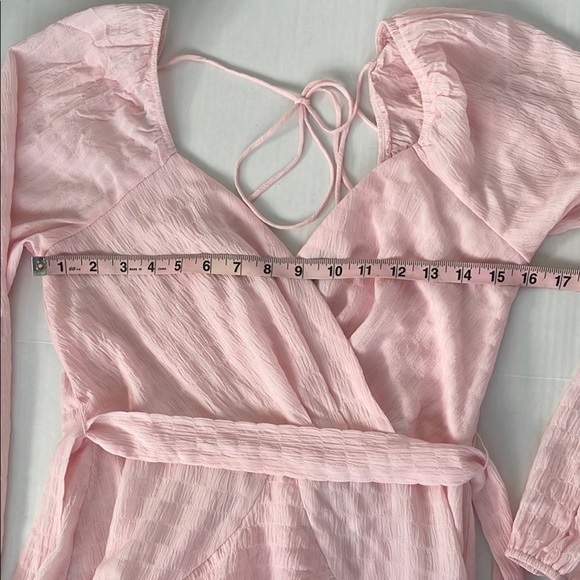 Trixxi Pink Ruffled Chiffon Tie Front or Back Mini Skater Dress Medium - Picture 14 of 17